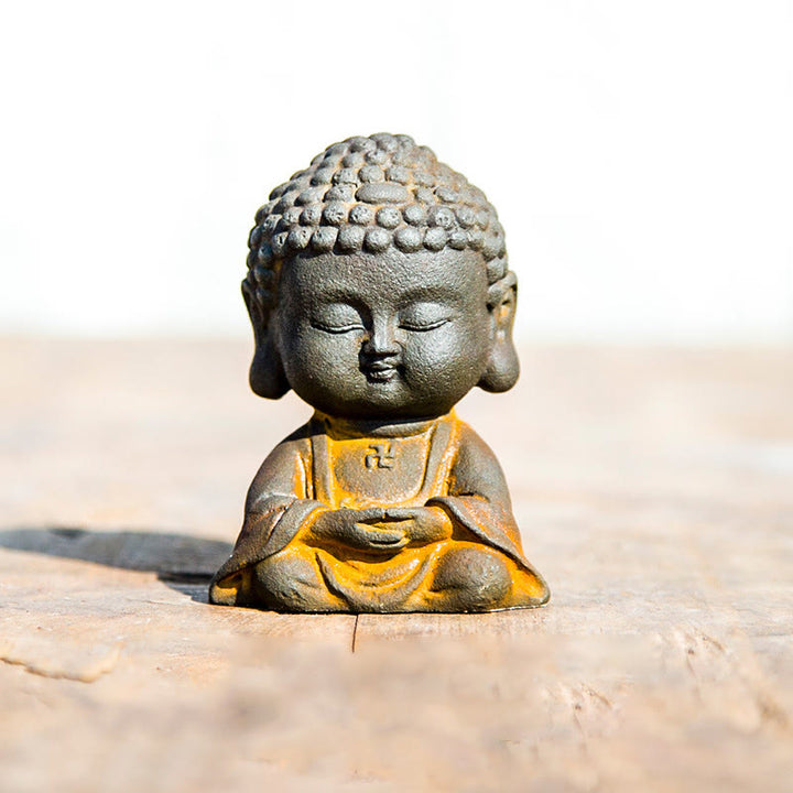 Buddha Stones Mały Medytujący Budda Żelazo Proszek Rdza Odlew Żywicy Statua Dekoracja Domu - Budda Medytacyjny 9*6,4*5,2 cm - image 7