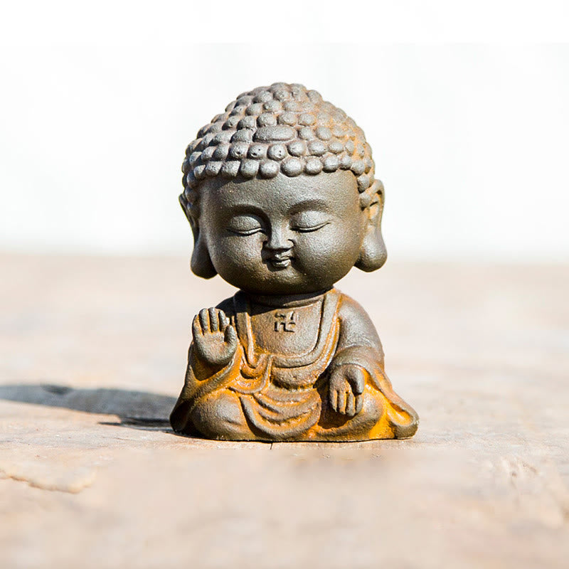 Buddha Stones Mały Medytujący Budda Żelazo Proszek Rdza Odlew Żywicy Statua Dekoracja Domu - Nieustraszony Budda 9*6,5*5,2 cm - image 11