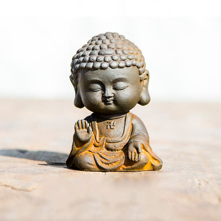 Buddha Stones Mały Medytujący Budda Żelazo Proszek Rdza Odlew Żywicy Statua Dekoracja Domu - Nieustraszony Budda 9*6,5*5,2 cm - image 11