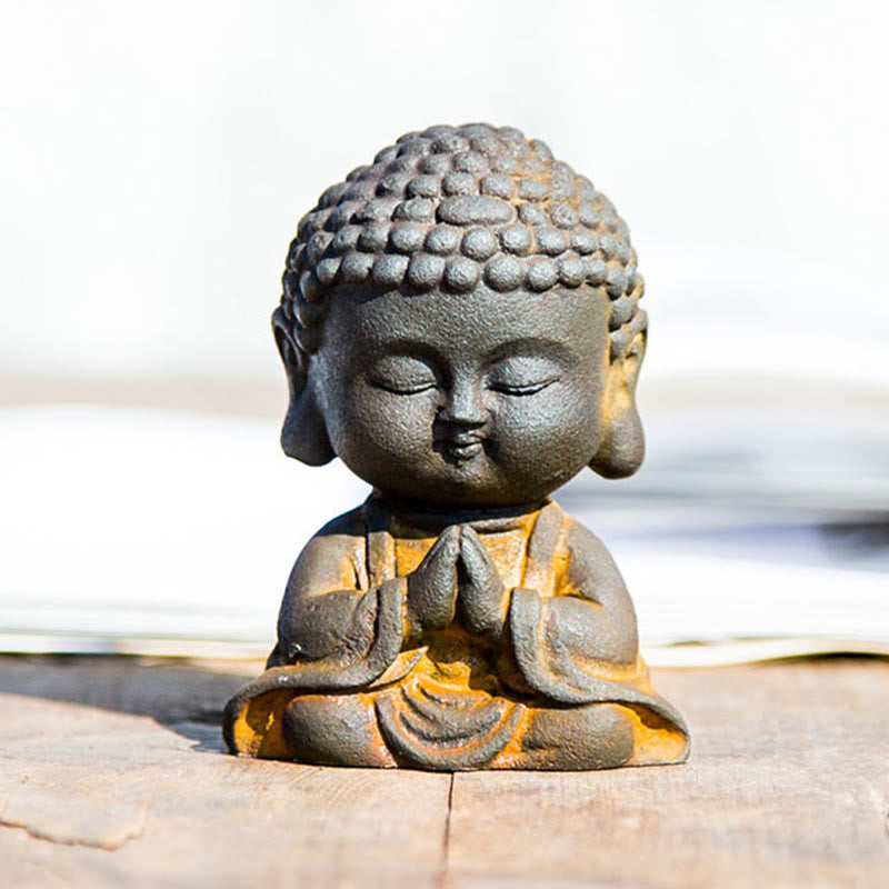Buddha Stones Mały Medytujący Budda Żelazo Proszek Rdza Odlew Żywicy Statua Dekoracja Domu - image 17