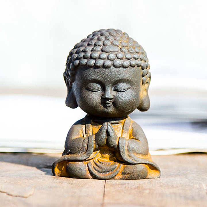 Buddha Stones Mały Medytujący Budda Żelazo Proszek Rdza Odlew Żywicy Statua Dekoracja Domu - image 17