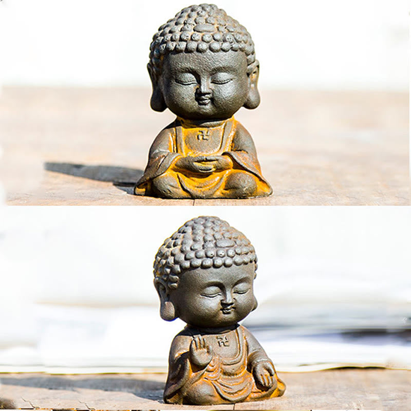 Buddha Stones Mały Medytujący Budda Żelazo Proszek Rdza Odlew Żywicy Statua Dekoracja Domu - image 4