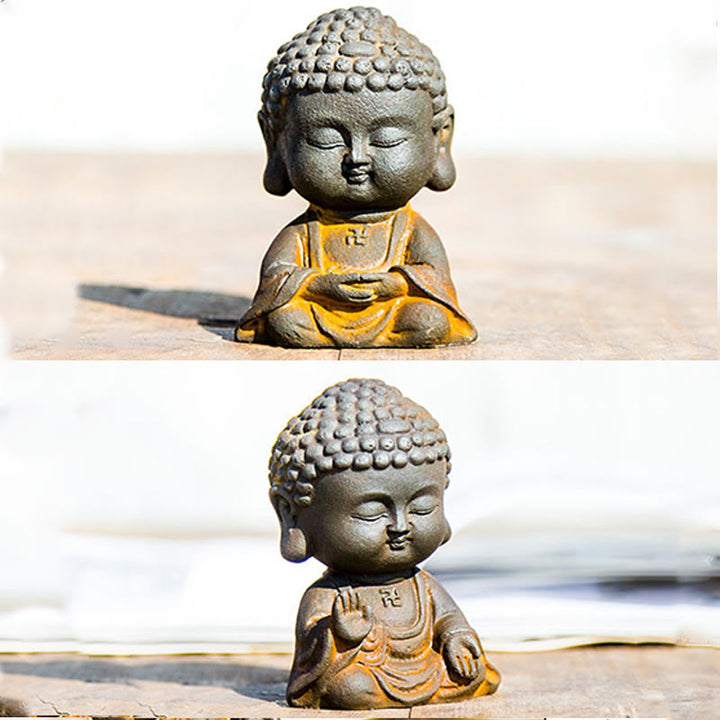 Buddha Stones Mały Medytujący Budda Żelazo Proszek Rdza Odlew Żywicy Statua Dekoracja Domu - image 4