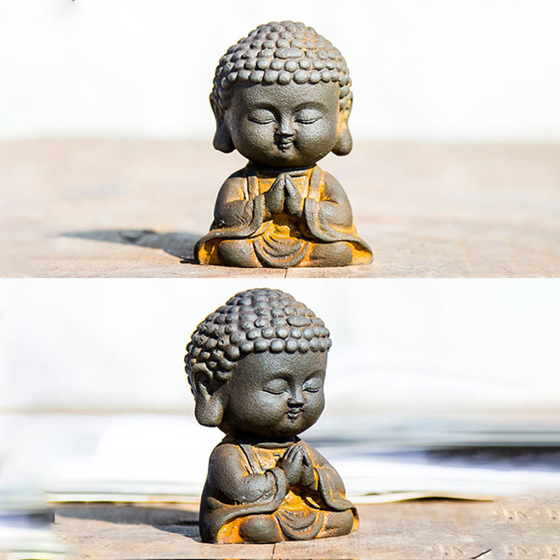 Buddha Stones Mały Medytujący Budda Żelazo Proszek Rdza Odlew Żywicy Statua Dekoracja Domu - image 18