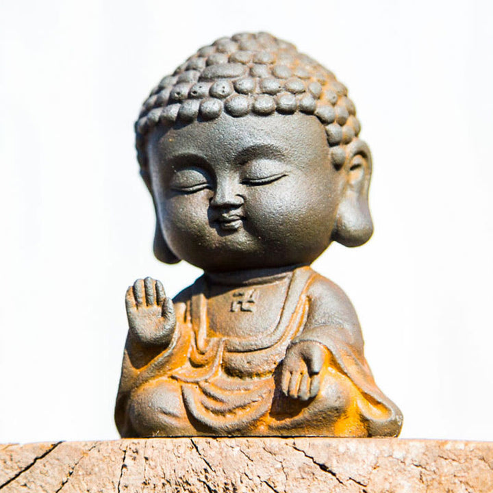 Buddha Stones Mały Medytujący Budda Żelazo Proszek Rdza Odlew Żywicy Statua Dekoracja Domu - image 13