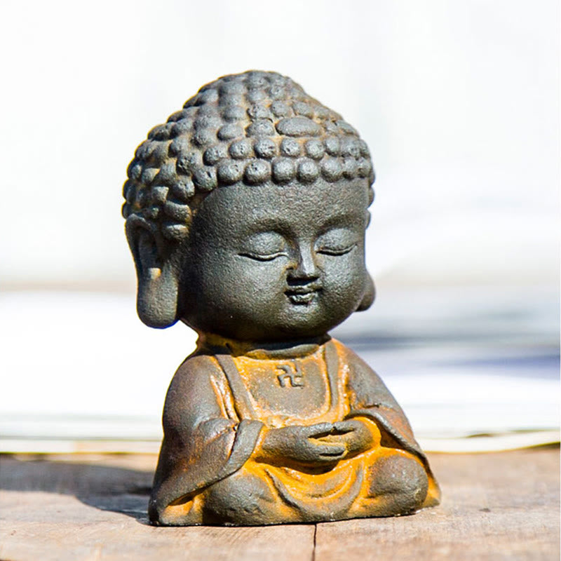 Buddha Stones Mały Medytujący Budda Żelazo Proszek Rdza Odlew Żywicy Statua Dekoracja Domu - image 8