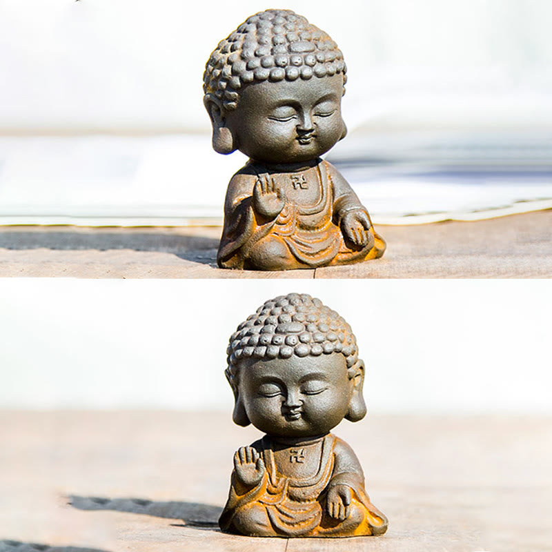 Buddha Stones Mały Medytujący Budda Żelazo Proszek Rdza Odlew Żywicy Statua Dekoracja Domu - image 15