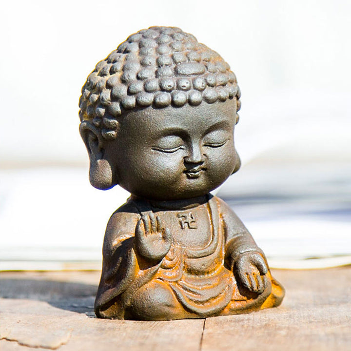 Buddha Stones Mały Medytujący Budda Żelazo Proszek Rdza Odlew Żywicy Statua Dekoracja Domu - image 12