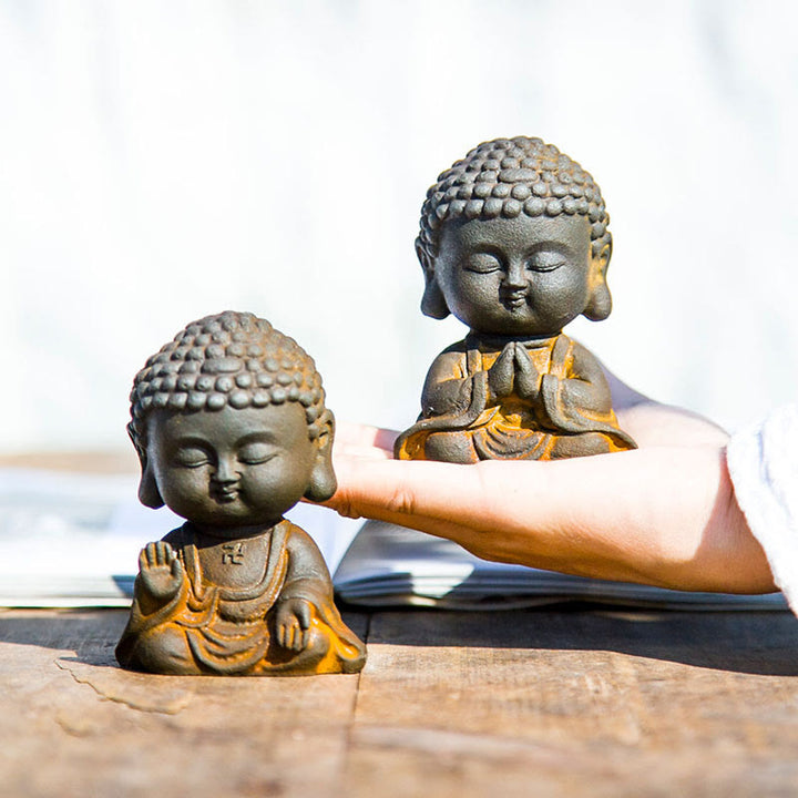 Buddha Stones Mały Medytujący Budda Żelazo Proszek Rdza Odlew Żywicy Statua Dekoracja Domu - image 3