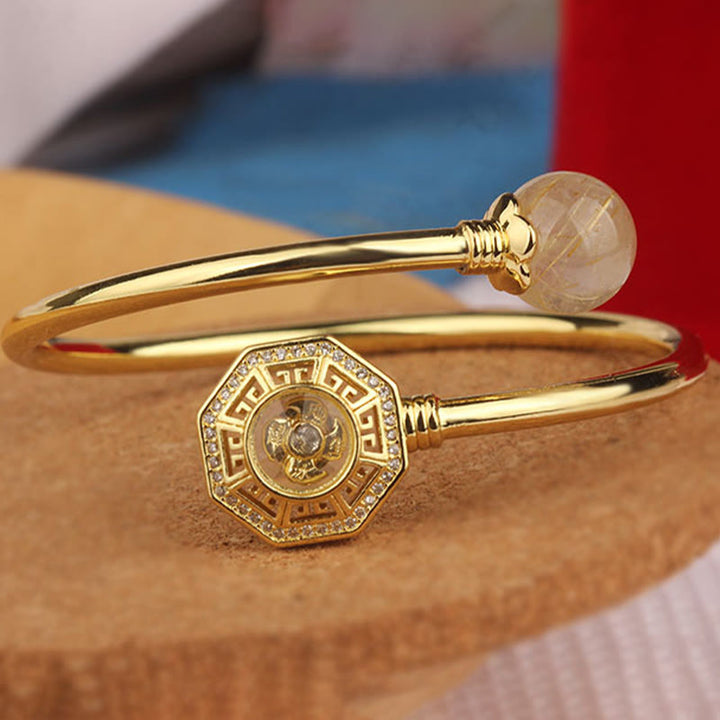 Buddha Stones Rutilated Quartz Miedź Mosiądz Obrotowy Wiatrak Feng Sheng Shui Qi Odwaga Bransoletka Bangle - image 15