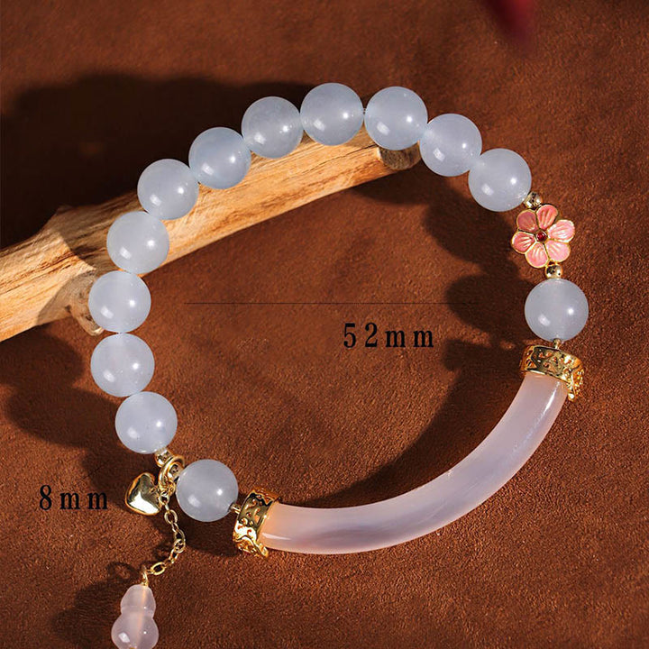Buddha Stones Różowy Kryształ Niebieski Chalcedon Perła Mankiet Pół Bransoletka Bangle