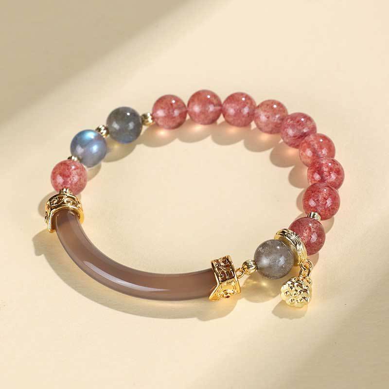 Buddha Stones Kwarc truskawkowy Labradorite Fluoryt Perła Mankiet Pół Bransoletka Bangle