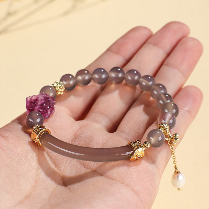 Buddha Stones Kwarc truskawkowy Labradorite Fluoryt Perła Mankiet Pół Bransoletka Bangle