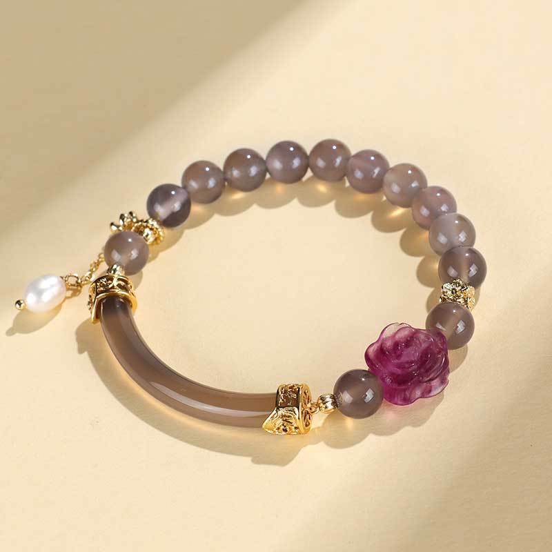 Buddha Stones Kwarc truskawkowy Labradorite Fluoryt Perła Mankiet Pół Bransoletka Bangle
