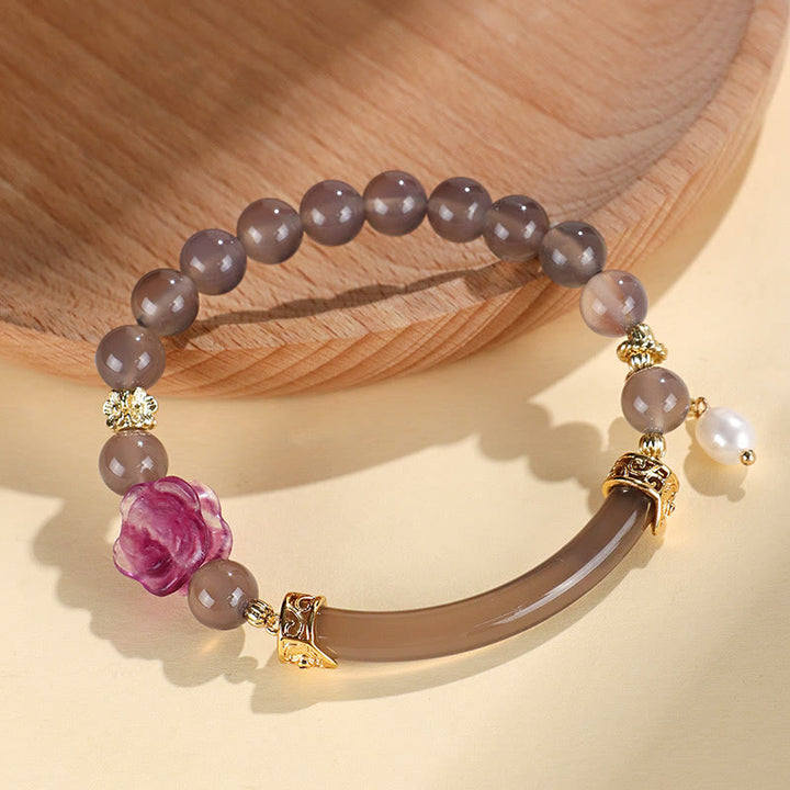 Buddha Stones Kwarc truskawkowy Labradorite Fluoryt Perła Mankiet Pół Bransoletka Bangle