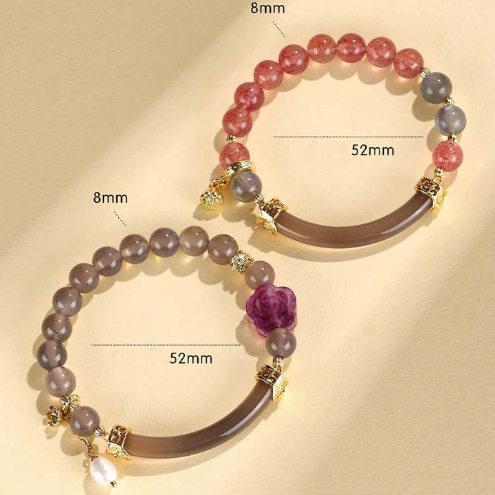 Buddha Stones Kwarc truskawkowy Labradorite Fluoryt Perła Mankiet Pół Bransoletka Bangle