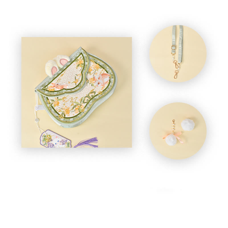 Buddha Stones Osmanthus Królik Haft Perła Łańcuch Futrzany Frędzle Torba Na Ramię Torba Crossbody