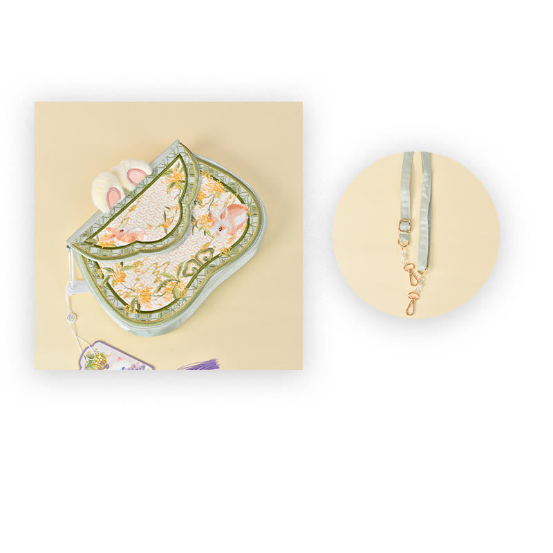Buddha Stones Osmanthus Królik Haft Perła Łańcuch Futrzany Frędzle Torba Na Ramię Torba Crossbody