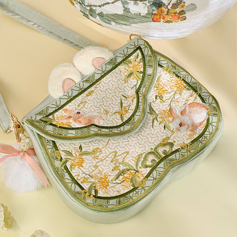 Buddha Stones Osmanthus Królik Haft Perła Łańcuch Futrzany Frędzle Torba Na Ramię Torba Crossbody