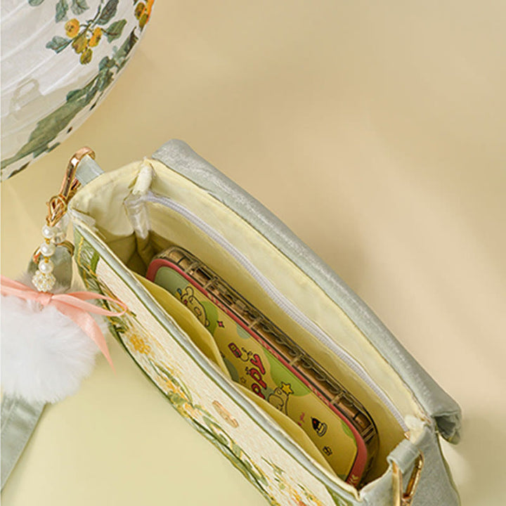 Buddha Stones Osmanthus Królik Haft Perła Łańcuch Futrzany Frędzle Torba Na Ramię Torba Crossbody