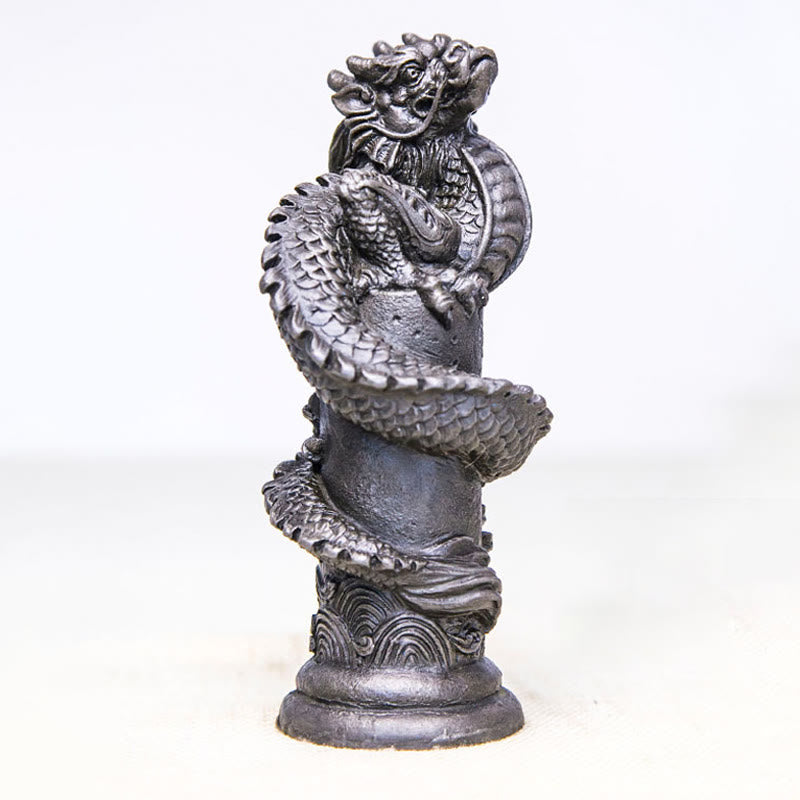 Buddha Stones Ręcznie Latający Smok Wokół Filary Żelazo Proszek Rdza Odlew Żywicy Statua Dekoracja Domu - Wersja polerowana 20*10*8cm - image 14
