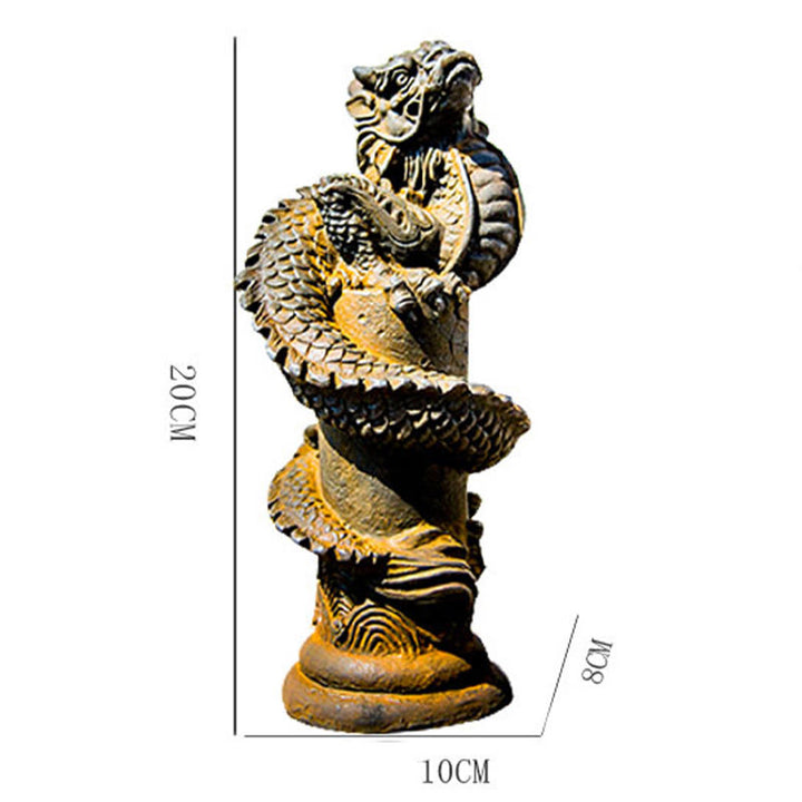 Buddha Stones Ręcznie Latający Smok Wokół Filary Żelazo Proszek Rdza Odlew Żywicy Statua Dekoracja Domu