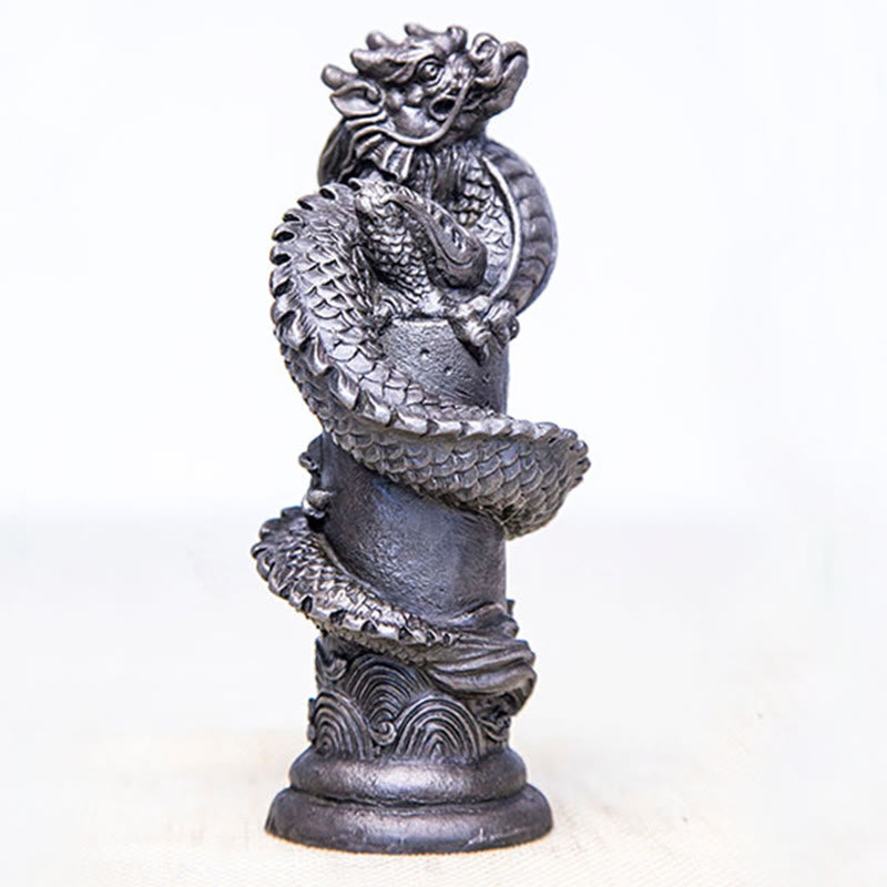 Buddha Stones Ręcznie Latający Smok Wokół Filary Żelazo Proszek Rdza Odlew Żywicy Statua Dekoracja Domu