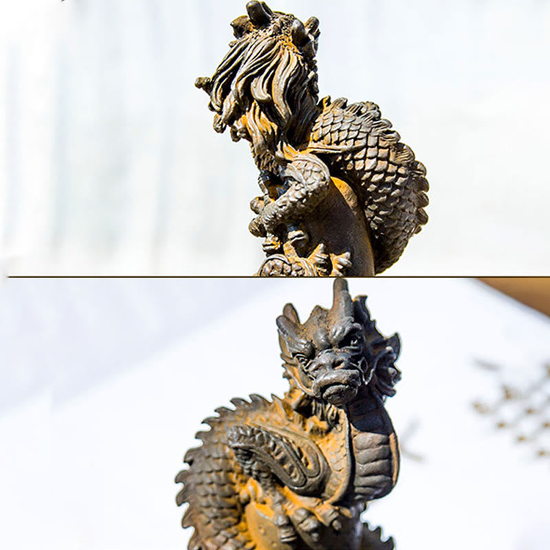 Buddha Stones Ręcznie Latający Smok Wokół Filary Żelazo Proszek Rdza Odlew Żywicy Statua Dekoracja Domu