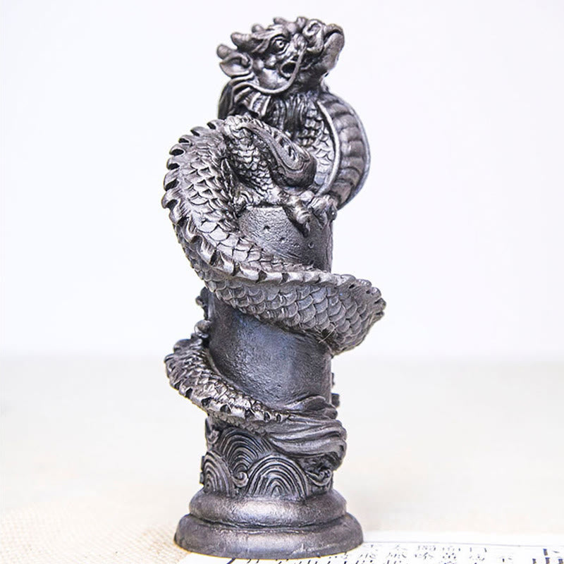 Buddha Stones Ręcznie Latający Smok Wokół Filary Żelazo Proszek Rdza Odlew Żywicy Statua Dekoracja Domu