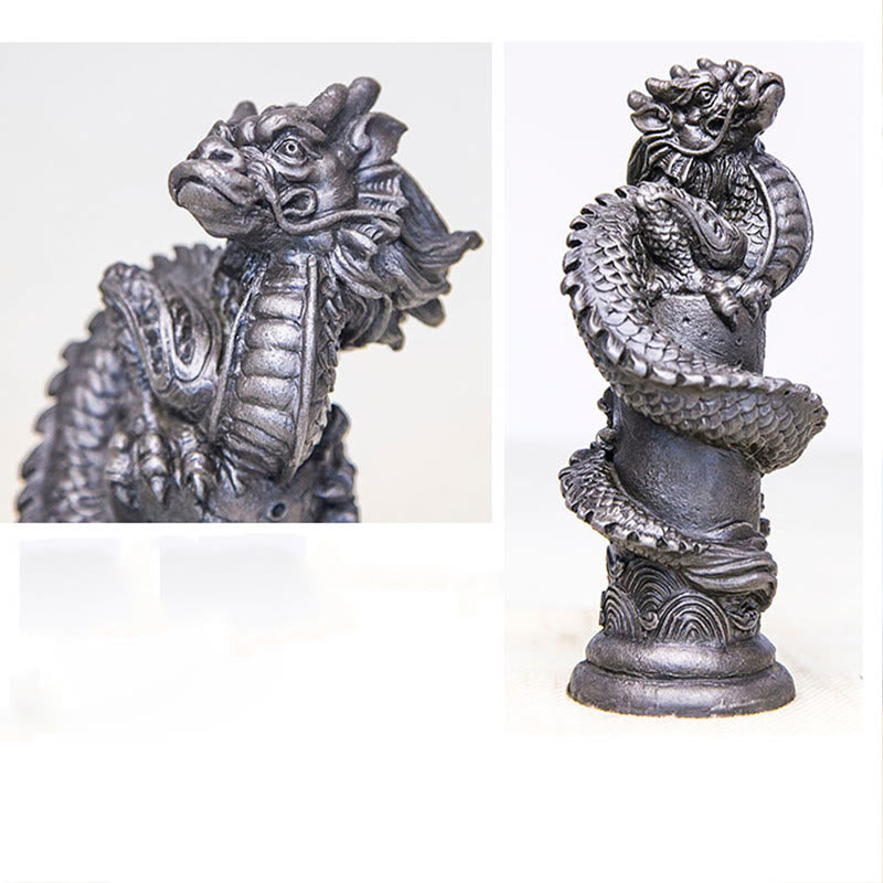 Buddha Stones Ręcznie Latający Smok Wokół Filary Żelazo Proszek Rdza Odlew Żywicy Statua Dekoracja Domu