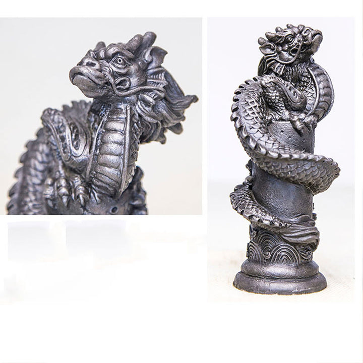 Buddha Stones Ręcznie Latający Smok Wokół Filary Żelazo Proszek Rdza Odlew Żywicy Statua Dekoracja Domu