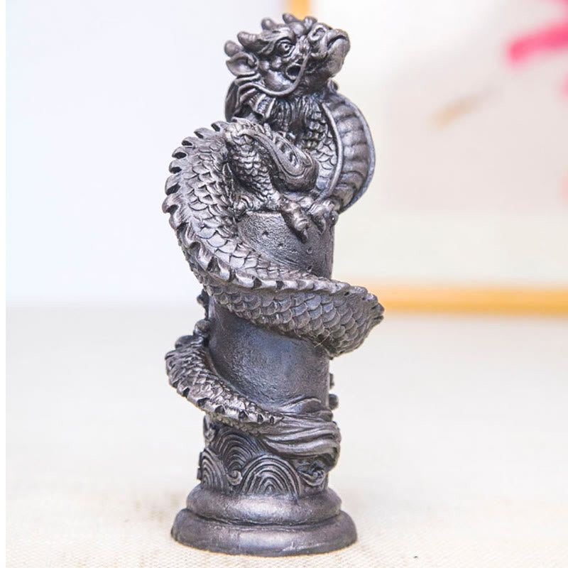 Buddha Stones Ręcznie Latający Smok Wokół Filary Żelazo Proszek Rdza Odlew Żywicy Statua Dekoracja Domu