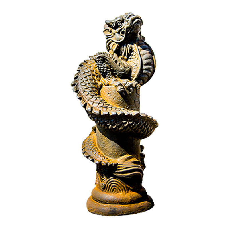 Buddha Stones Ręcznie Latający Smok Wokół Filary Żelazo Proszek Rdza Odlew Żywicy Statua Dekoracja Domu