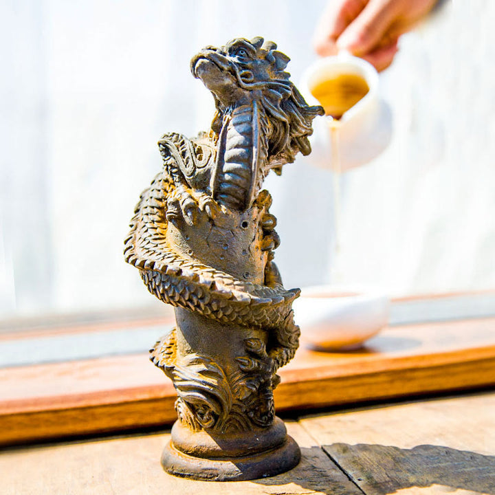 Buddha Stones Ręcznie Latający Smok Wokół Filary Żelazo Proszek Rdza Odlew Żywicy Statua Dekoracja Domu - image 10