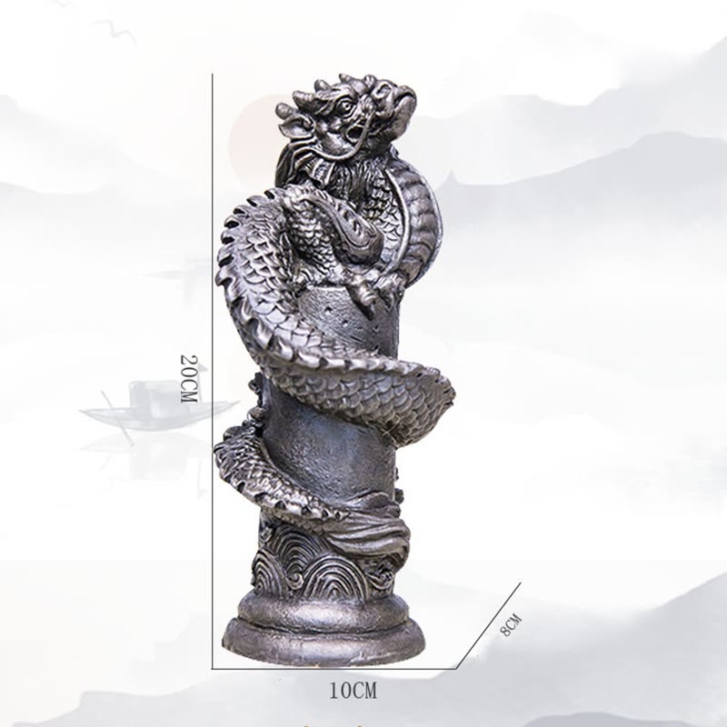 Buddha Stones Ręcznie Latający Smok Wokół Filary Żelazo Proszek Rdza Odlew Żywicy Statua Dekoracja Domu