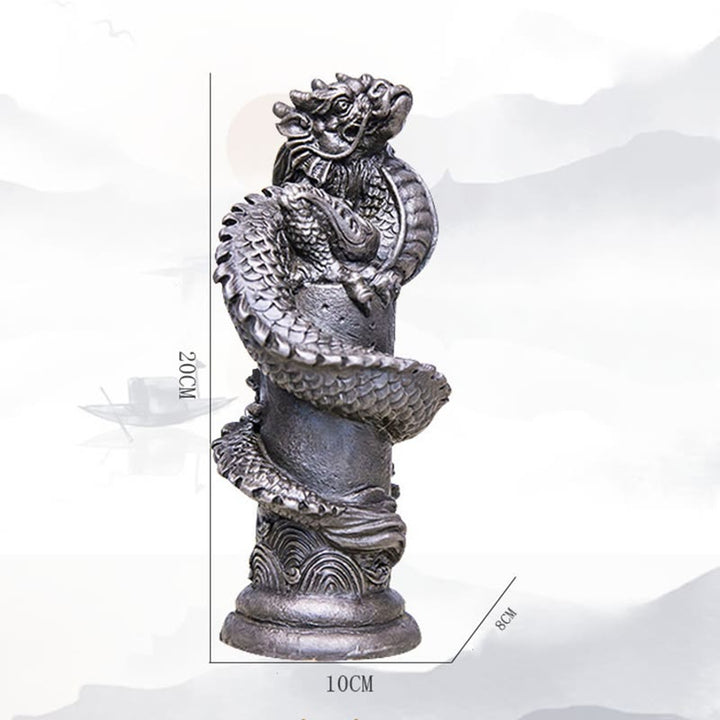 Buddha Stones Ręcznie Latający Smok Wokół Filary Żelazo Proszek Rdza Odlew Żywicy Statua Dekoracja Domu