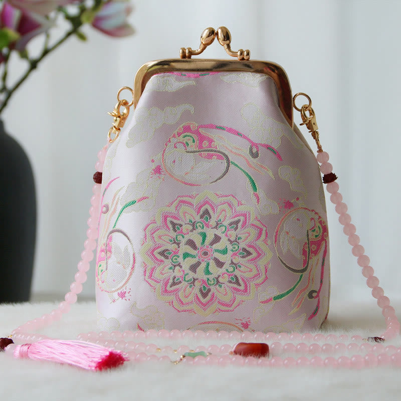 Buddha Stones Retro Chiński Haft Perłowy Łańcuch Torba Crossbody Torba Na Ramię - Różowa mandala 14*6*18cm - image 15