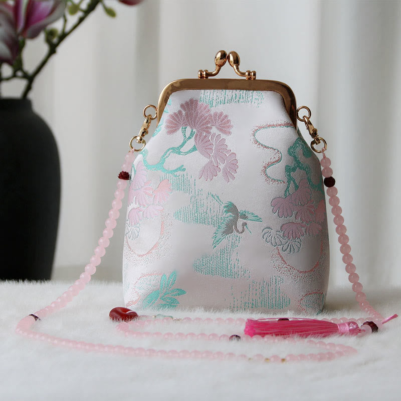 Buddha Stones Retro Chiński Haft Perłowy Łańcuch Torba Crossbody Torba Na Ramię - Drzewo lawendowe 14*6*18cm - image 19
