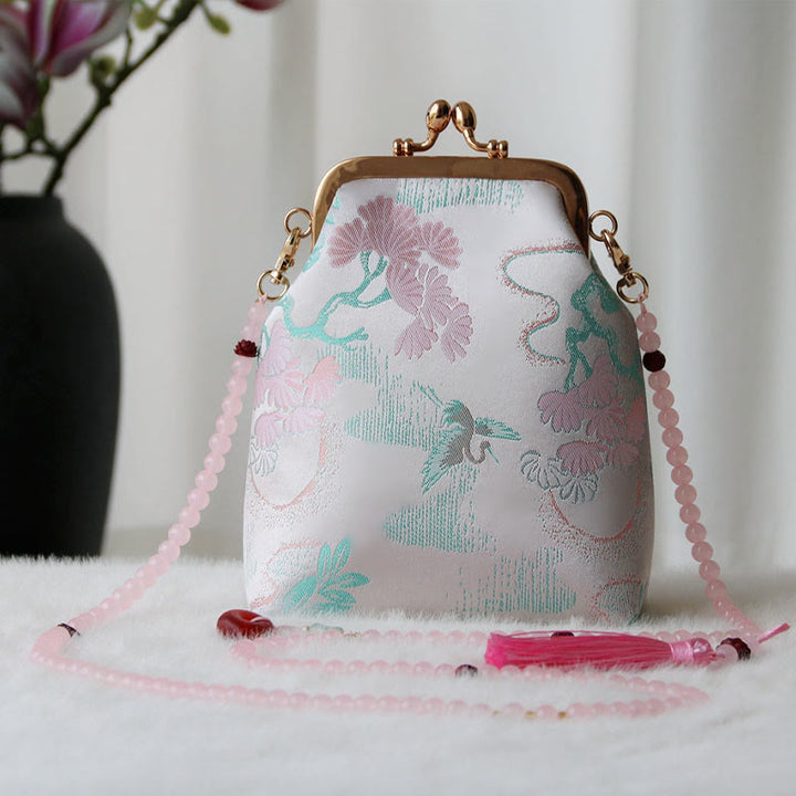Buddha Stones Retro Chiński Haft Perłowy Łańcuch Torba Crossbody Torba Na Ramię - Drzewo lawendowe 14*6*18cm - image 19