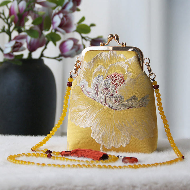 Buddha Stones Retro Chiński Haft Perłowy Łańcuch Torba Crossbody Torba Na Ramię - Żółty kwiat 14*6*18cm - image 27