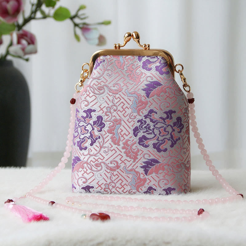 Buddha Stones Retro Chiński Haft Perłowy Łańcuch Torba Crossbody Torba Na Ramię - Jasnoróżowy kwiat 14*6*18cm - image 31