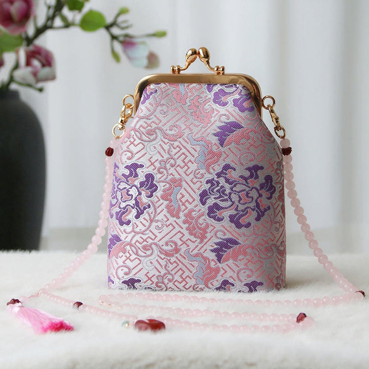 Buddha Stones Retro Chiński Haft Perłowy Łańcuch Torba Crossbody Torba Na Ramię - Jasnoróżowy kwiat 14*6*18cm - image 31