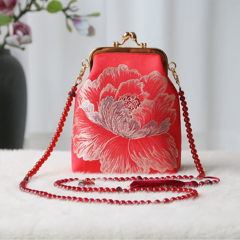 Buddha Stones Retro Chiński Haft Perłowy Łańcuch Torba Crossbody Torba Na Ramię - Czerwony duży kwiat 14*6*18cm - image 29