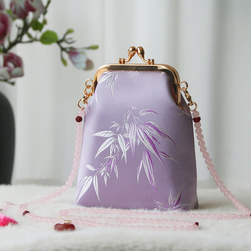 Buddha Stones Retro Chiński Haft Perłowy Łańcuch Torba Crossbody Torba Na Ramię - Liście fioletowego bambusa 14*6*18cm - image 32