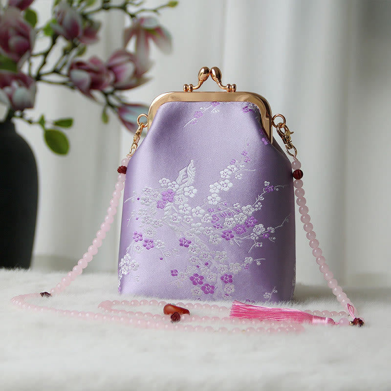 Buddha Stones Retro Chiński Haft Perłowy Łańcuch Torba Crossbody Torba Na Ramię - Śliwka Orchidea 14*6*18cm - image 33
