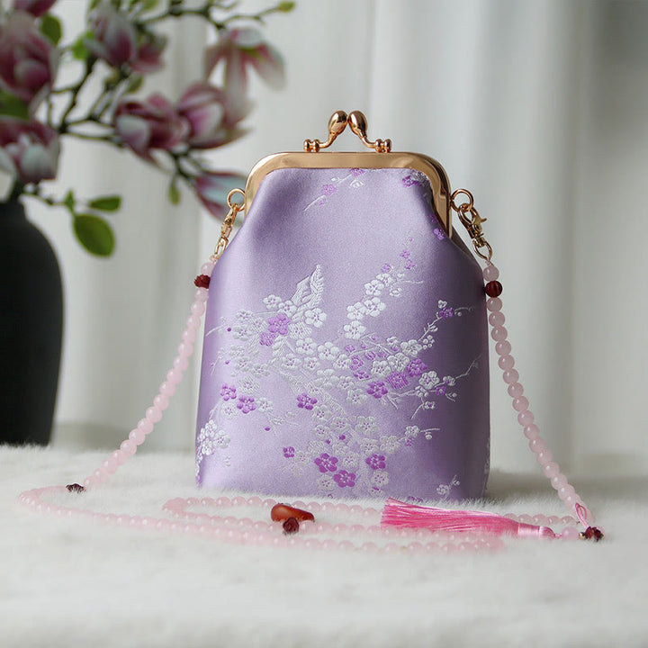 Buddha Stones Retro Chiński Haft Perłowy Łańcuch Torba Crossbody Torba Na Ramię - Śliwka Orchidea 14*6*18cm - image 33