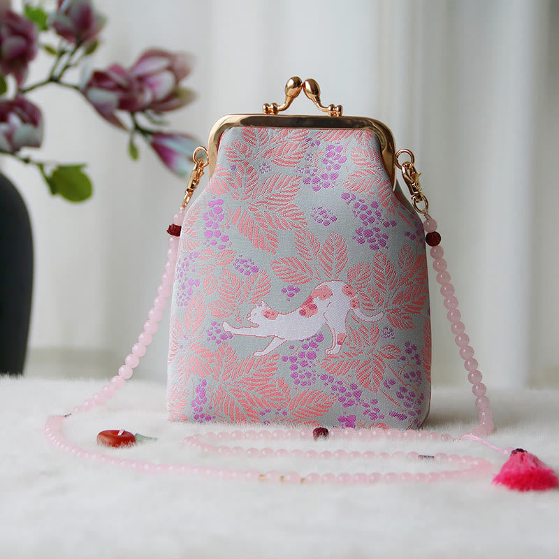 Buddha Stones Retro Chiński Haft Perłowy Łańcuch Torba Crossbody Torba Na Ramię - Kot osetowy 14*6*18cm - image 34