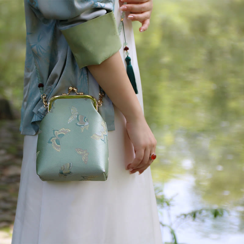 Buddha Stones Retro Chiński Haft Perłowy Łańcuch Torba Crossbody Torba Na Ramię - image 5