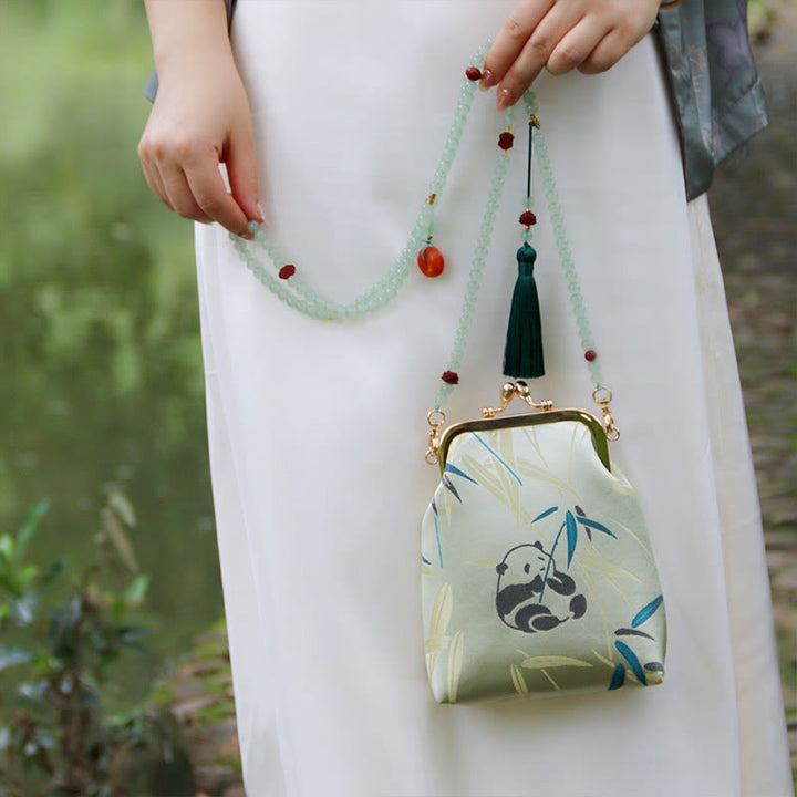 Buddha Stones Retro Chiński Haft Perłowy Łańcuch Torba Crossbody Torba Na Ramię - image 8