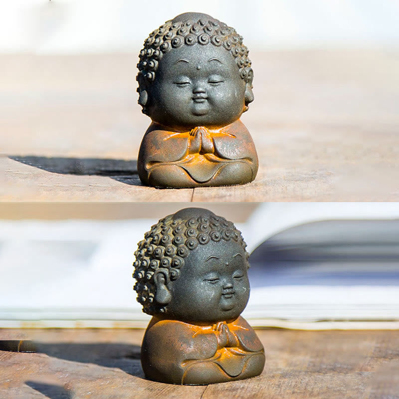 Buddha Stones Małe Stojące Leżące Siedzące Uroczy Budda Żelazo Proszek Rdza Odlew Żywicy Statua Dekoracja Domu - image 20